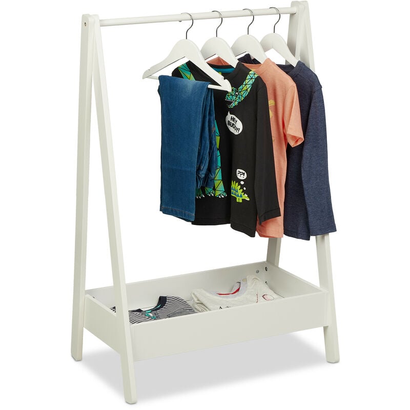 foto del prodotto appendiabiti per bambini, stand guardaroba a giorno per la cameretta, mdf e legno, hlp 99x64,5x42,5 cm, bianco relaxdays