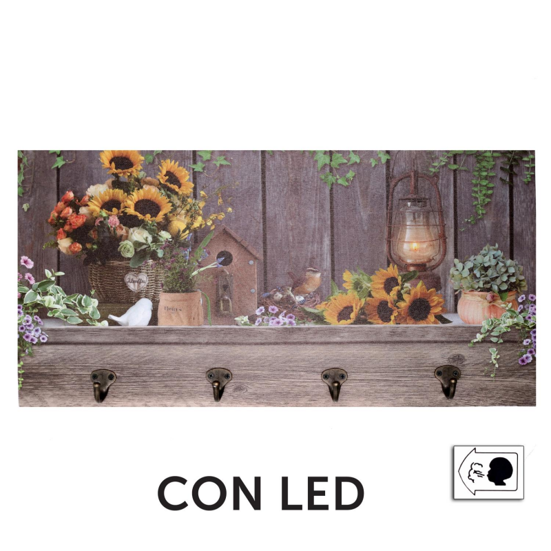 foto del prodotto appendino legno 4 posti con led girasoli cm 60x30x1,8