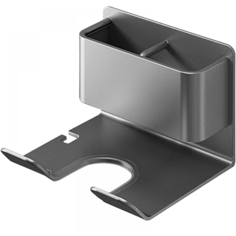 foto del prodotto appendino per asciugacapelli, porta asciugacapelli a parete, organizer per strumenti da parrucchiere, porta asciugacapelli a parete con scomparto