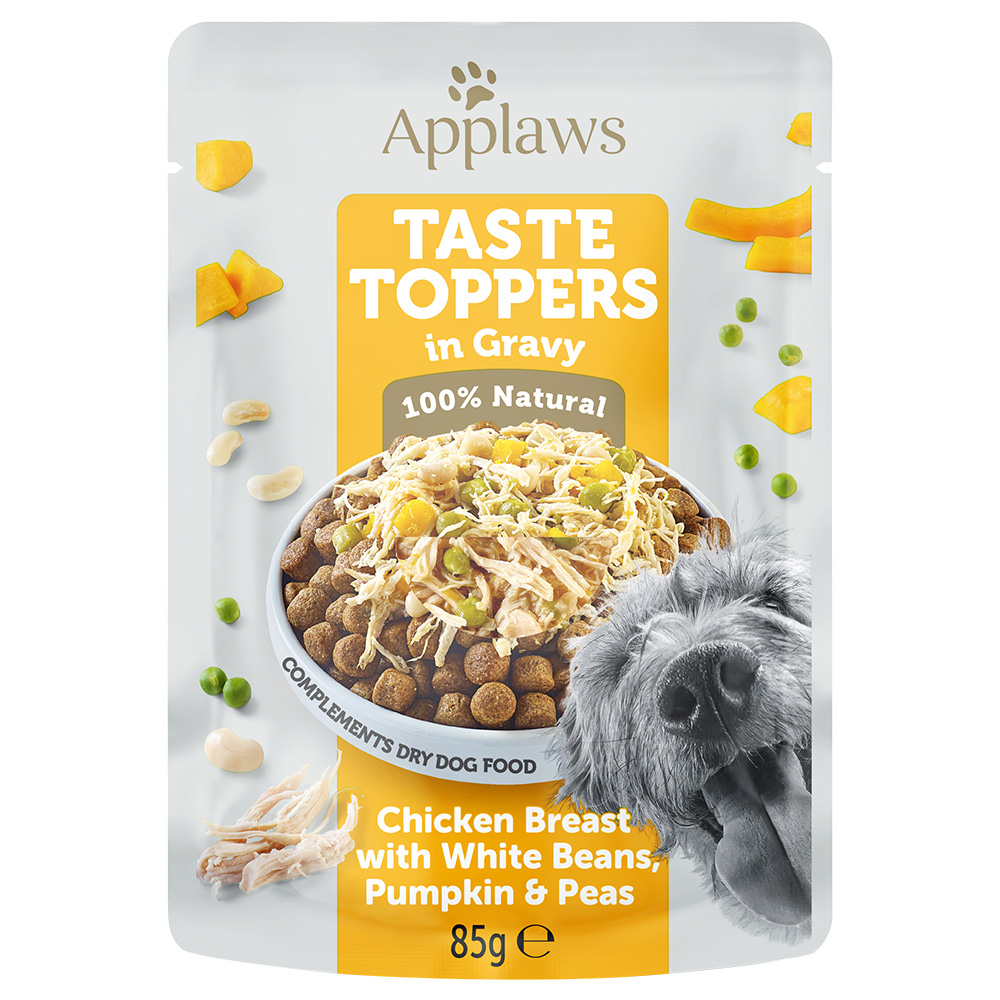 foto del prodotto applaws taste toppers in salsa 12 x 85 g per cani pollo, piselli, zucca e fagioli bianchi