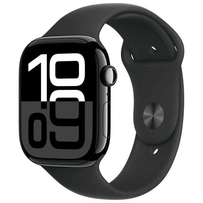 foto del prodotto apple watch 10 42mm gps cassa in alluminio jet black con cinturino sport nero - s-m