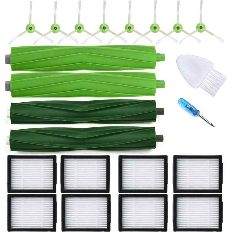 foto del prodotto applicabile agli aspirapolvere irobot roomba i3 i3 i4 i6 i6 i7 i7 i8 i8 j7 j8 plus e5 e6 e7 serie i, e e j 2 set di spazzole in gomma 8 filtri