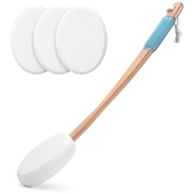 foto del prodotto applicatore di lozione per schiena e piedi, 4 cuscinetti sostituibili con 1 manico lungo, applicatore di crema solare per la schiena per bambini,