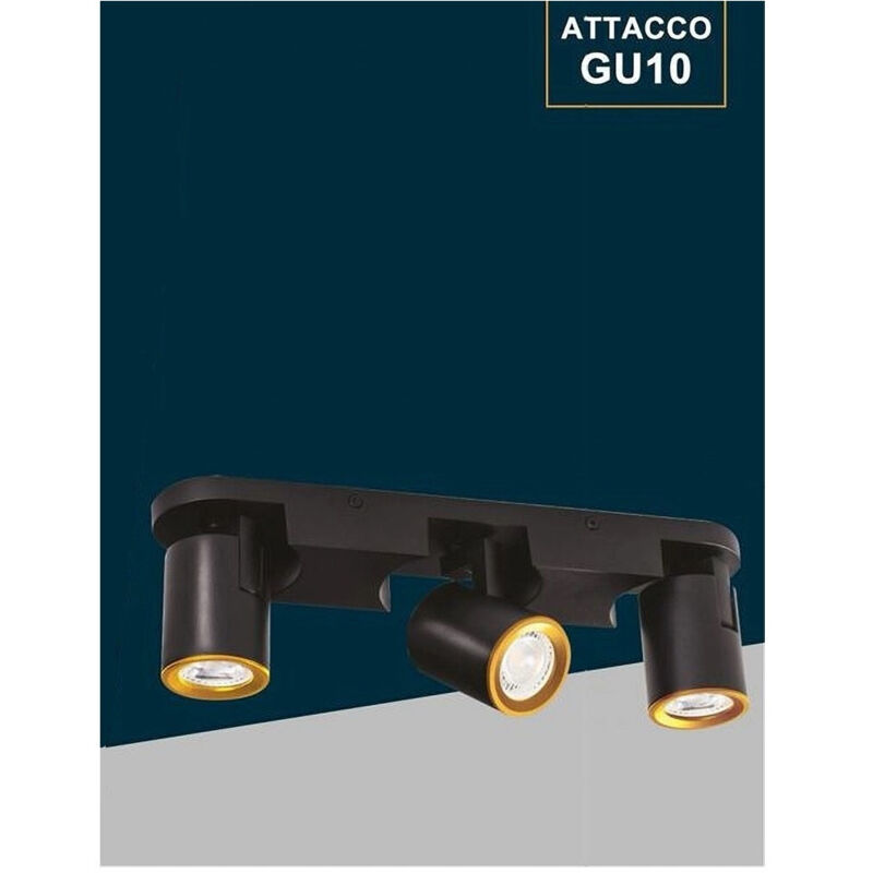 foto del prodotto applique 3 diffusori orientabile soffitto parete lampada gu10 bianco nero th8803 - nero - trade shop traesio