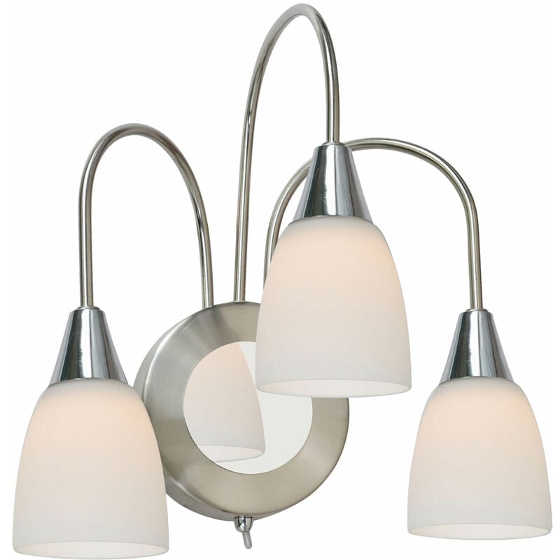 foto del prodotto applique 3 fiamme lampada da parete in vetro opalino led da soggiorno, 3x5 watt 3x 420lm bianco caldo, h 31,5 cm wofi 4453.03.54.0000