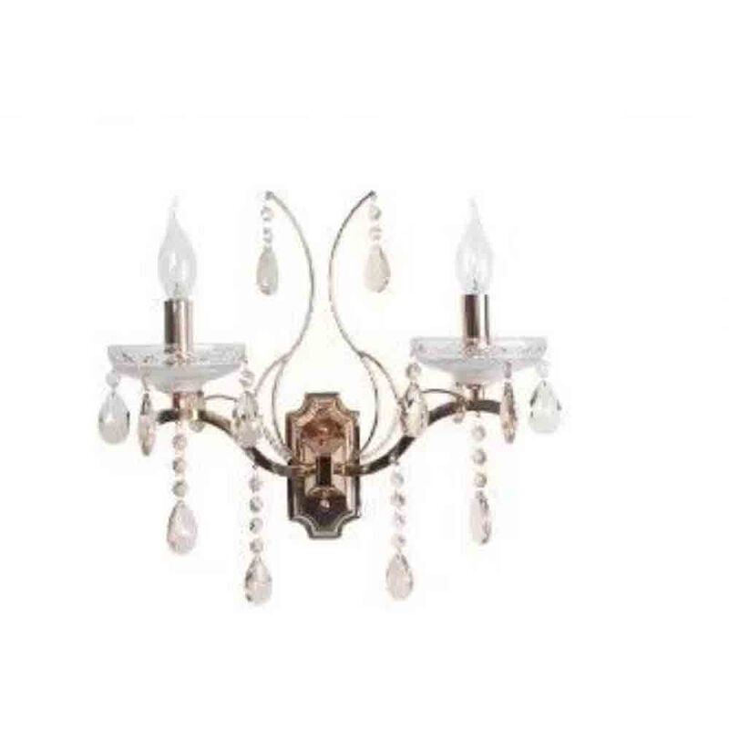 foto del prodotto applique a candelabro 2 bracci con pendenti a gocce di cristallo in acrilico stile retr attacco e14 oro
