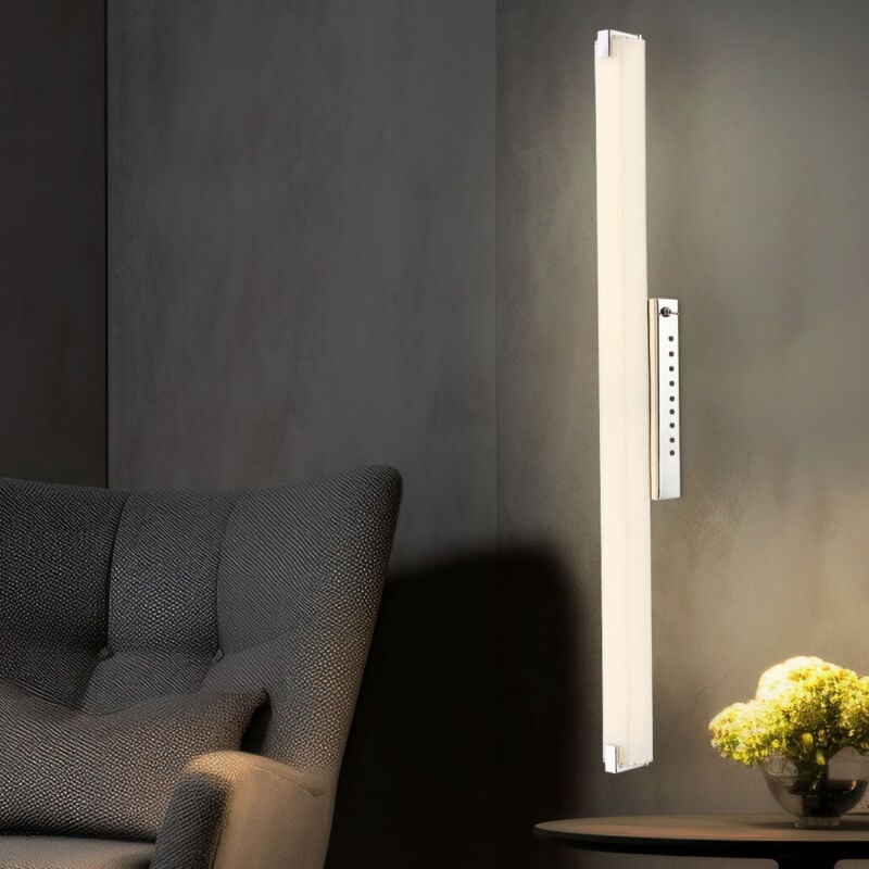 foto del prodotto applique a led con asta, luce da specchio, lampada da parete cromata, vetro satinato, con interruttore a levetta, 1x 22,5w 1760lm bianco caldo, l 79