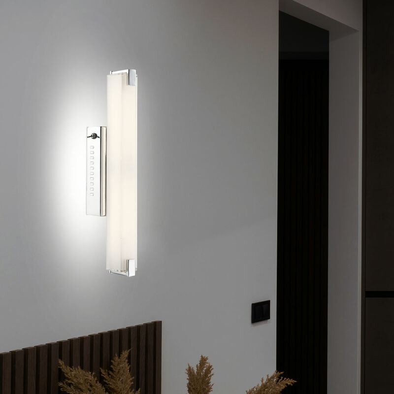 foto del prodotto applique a led con interruttore lampada da parete luce da specchio cromata luce scale vetro satinato, design a barra, 9w 700lm bianco caldo, lxlxa