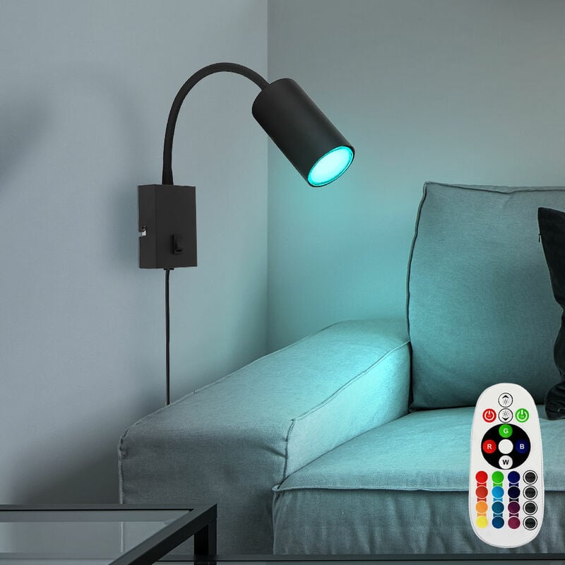foto del prodotto applique a led, dimmerabile con telecomando, lampada da camera con spina, lampada da lettura, cambio colore rgb, flessibile, interruttore, metallo