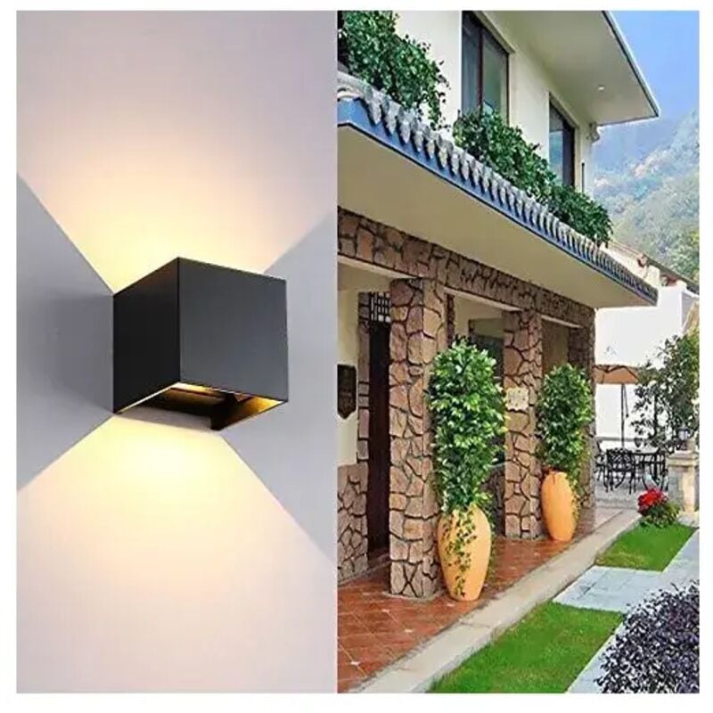 foto del prodotto applique a led faro cubo faretto lampada da parete muro 12w doppia luce ip65 bianco naturale trade shop traesio