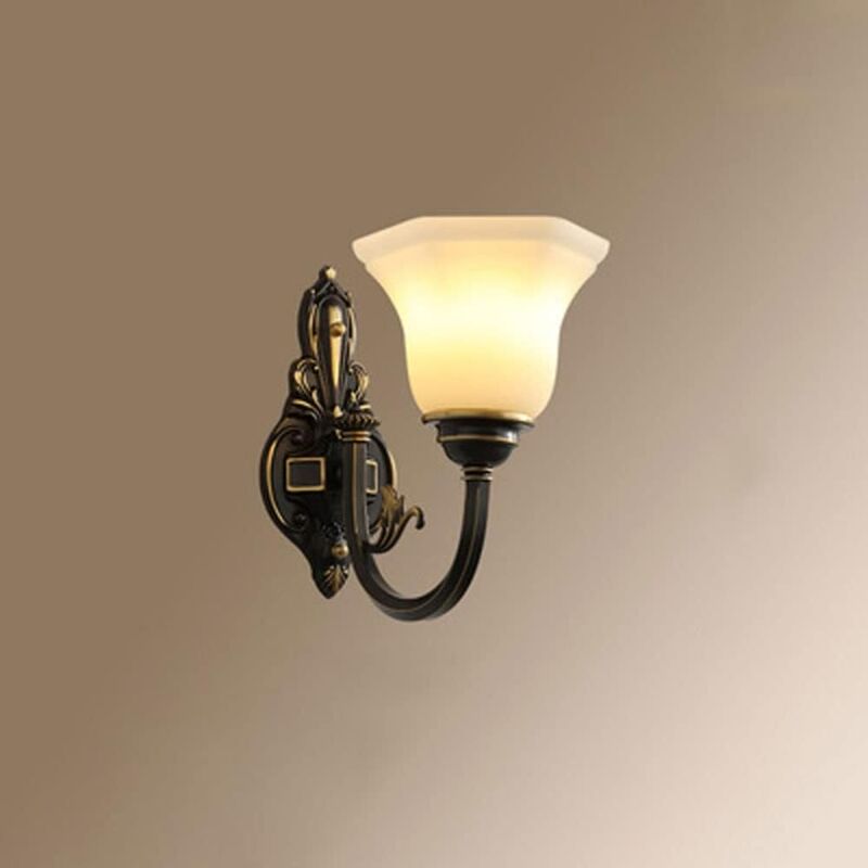 foto del prodotto applique a led h65 interamente in rame lampada da parete vintage americana con paralume in vetro trasparente lampada da comodino per camera da letto