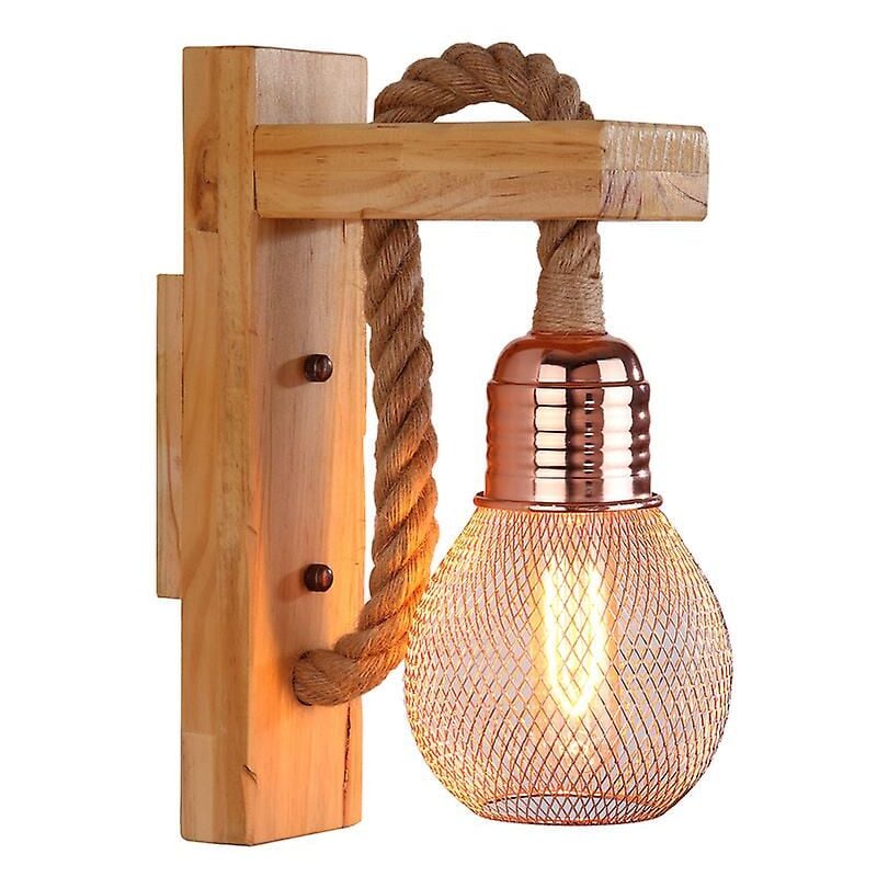 foto del prodotto applique a led in corda di canapa industriale lampada in legno, attacco e27 rosa