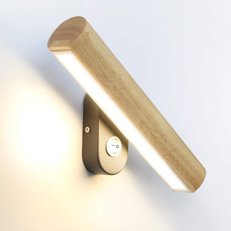 foto del prodotto applique a led in legno con interruttore, girevole a 360 , lampada da comodino da 6 w, bianco caldo bianco freddo bianco naturale, 3 in 1