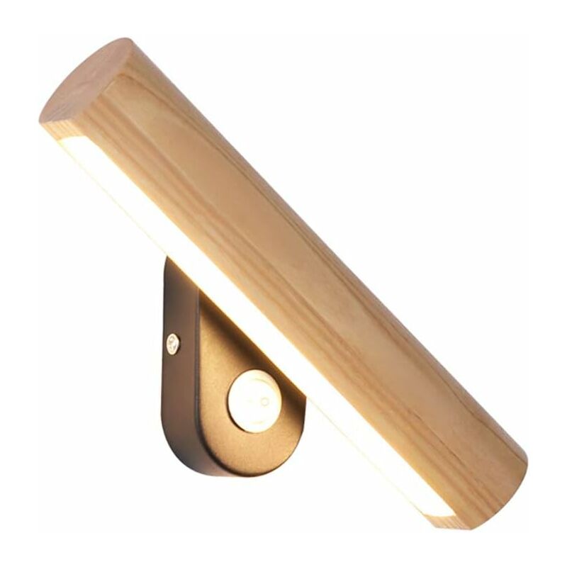 foto del prodotto applique a led in legno per interni, applique orientabile a 360 con interruttore, lampada da comodino, lampada da corridoio, color legno, lampada da