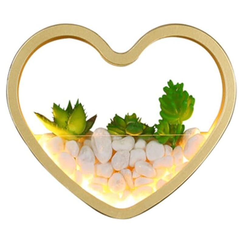 foto del prodotto applique a led, luce calda, forma di cuore succoso, lampada da parete moderna e minimalista in metallo dorato con paralume in acrilico, lampada da