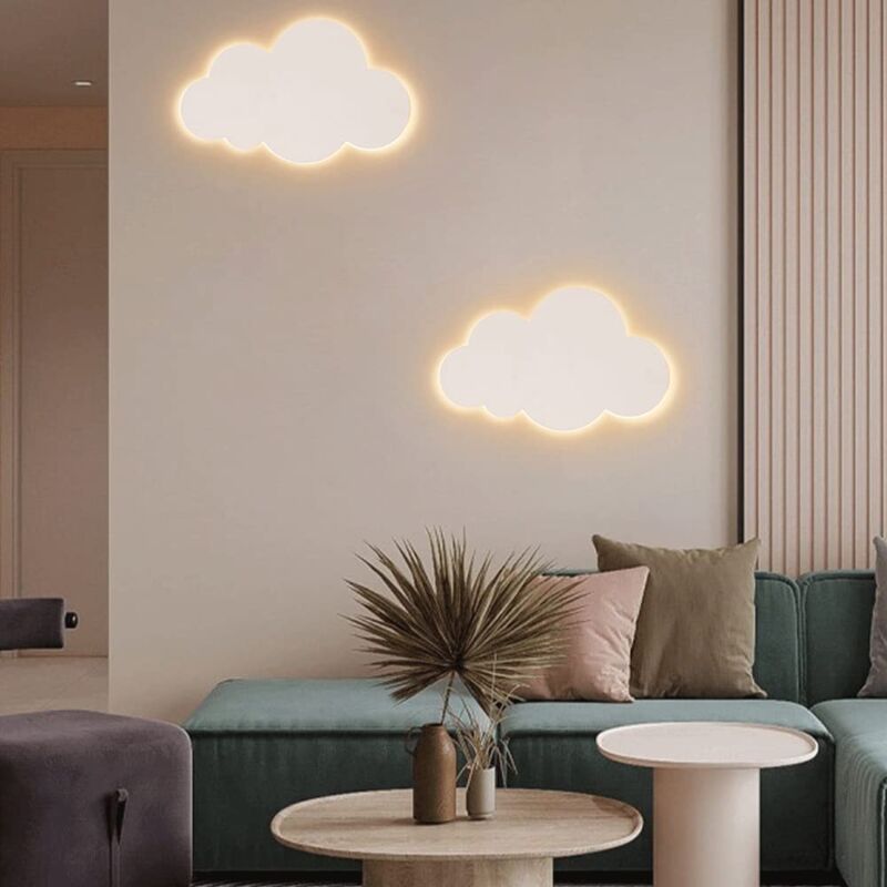 foto del prodotto applique a led per cameretta dei bambini, luce calda, lampada da lettura per camera da letto, nuvole creative bianche, lampada da notte per
