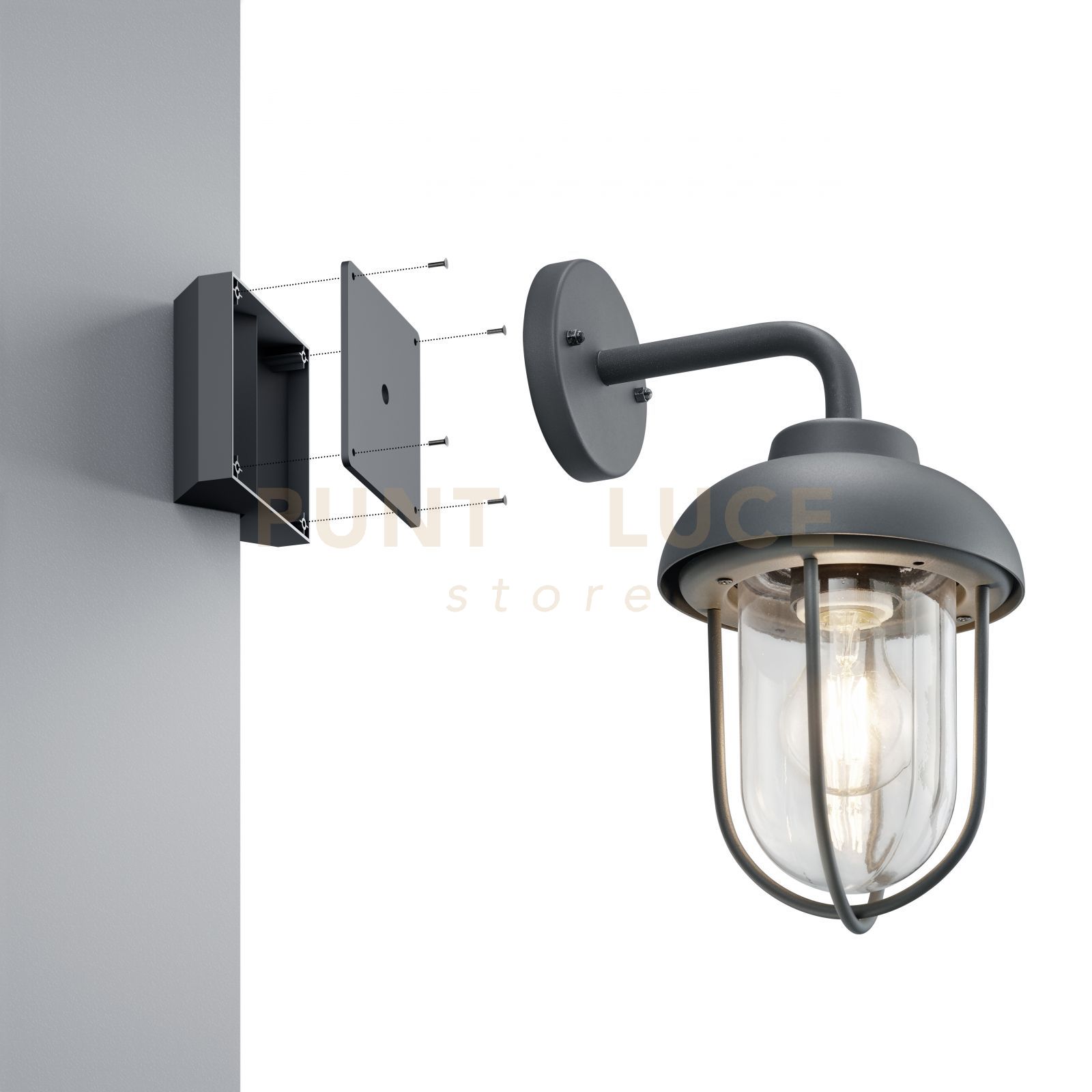 foto del prodotto applique a parete esterno con montaggio ad angolo concavo nero supporto 9965 32