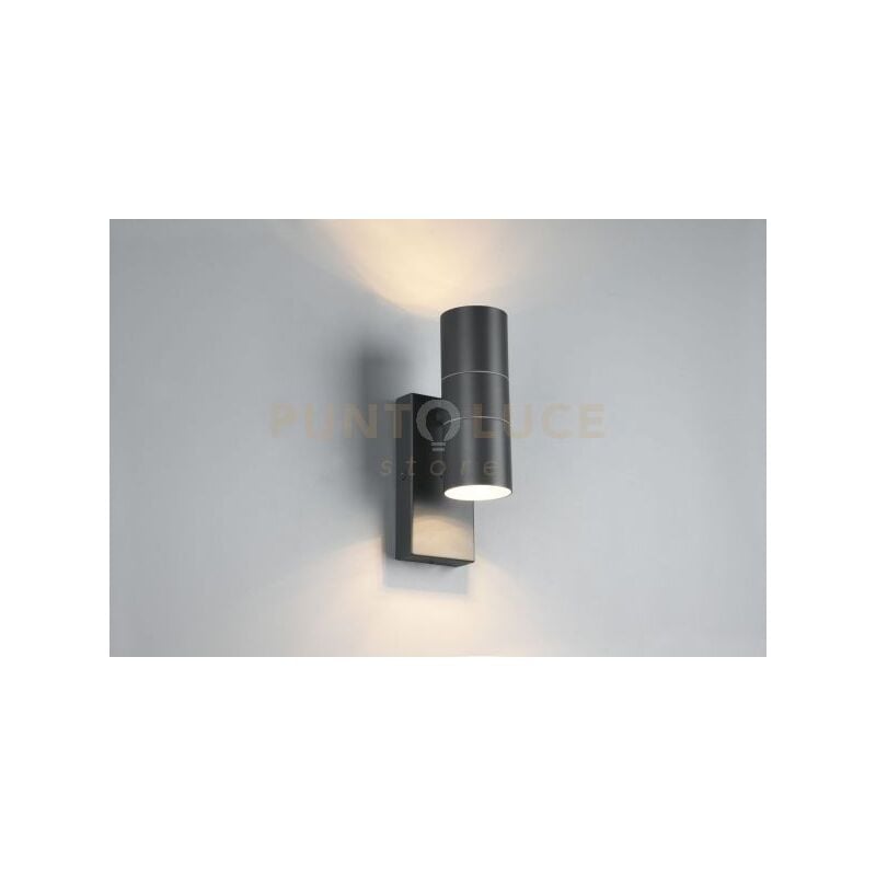 foto del prodotto applique a parete laredo con sensore crepuscolare ip44 h.21cm cilindro antracite r20026942