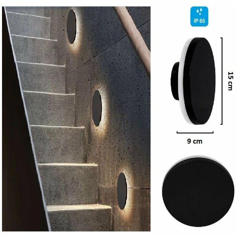 foto del prodotto applique a parete led 12w cerchio nero lampada alluminio luce per esterno tondo