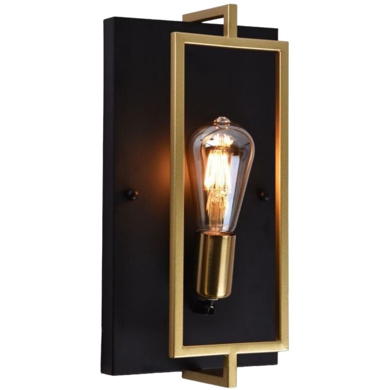 foto del prodotto applique a parete stile retrò lampada a muro in metallo per led e27 colore nero e bronzo