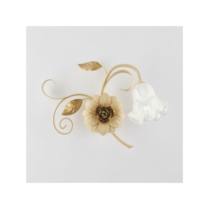 foto del prodotto applique arte povera cesto metallo avorio e oro 1 luce e14