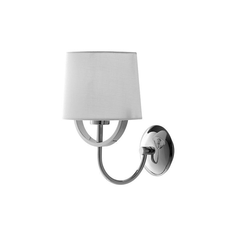 foto del prodotto applique astoria in metallo cromato con paralume in tessuto'