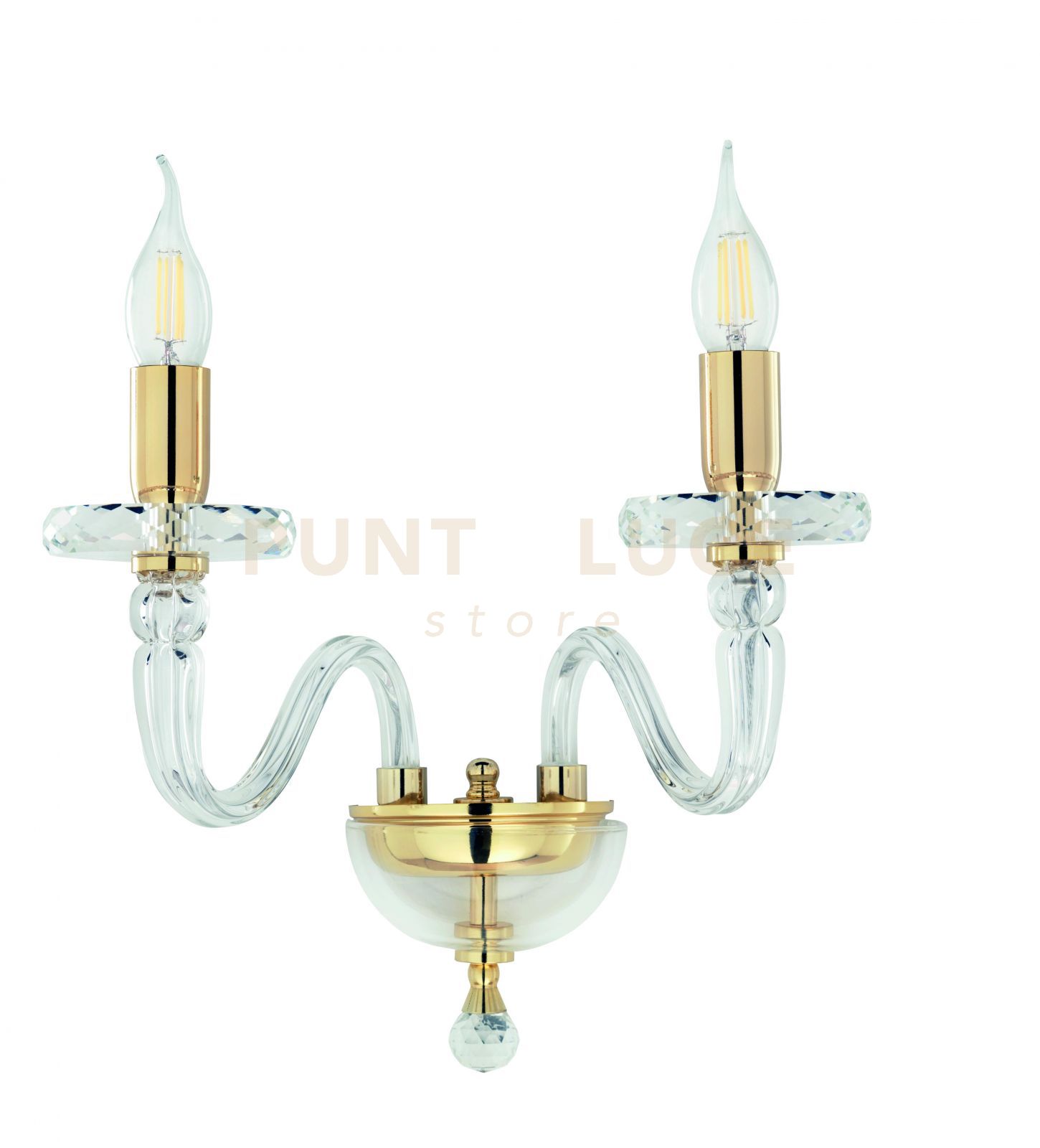 foto del prodotto applique bach 2 luci cristallo e oro attacco e14