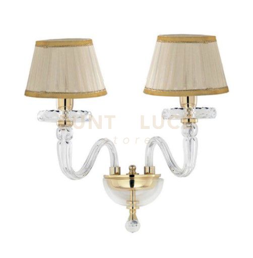 foto del prodotto applique bach 2 luci cristallo e oro attacco e14 con paralumi