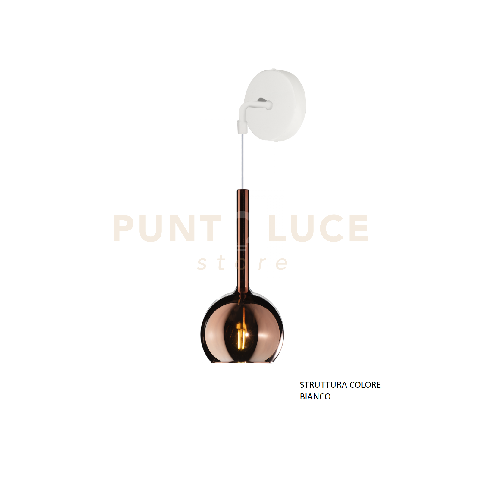 foto del prodotto applique bianco 1 luce piccola vetro rame 1155bi a ra