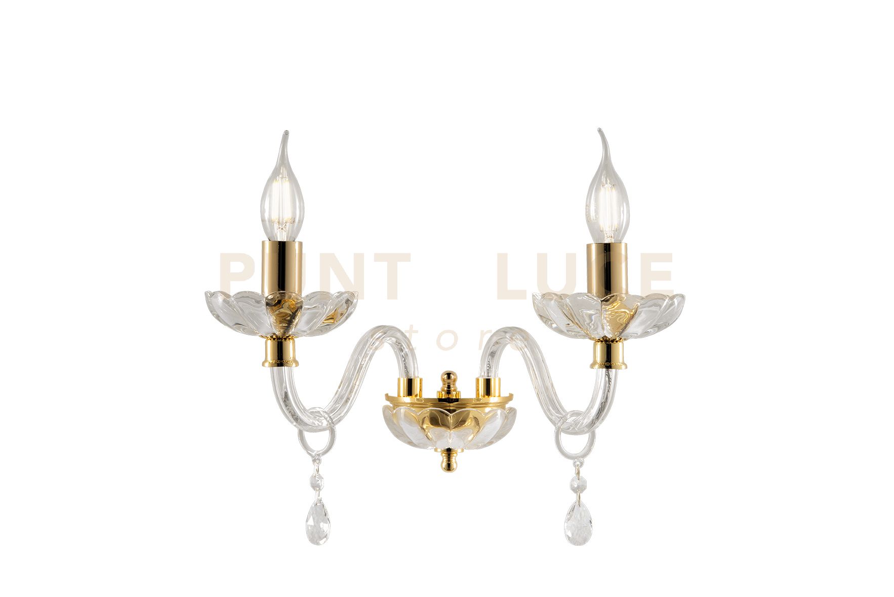 foto del prodotto applique brigida/2 cristallo e oro 2 luci attacco e14 l.35cm