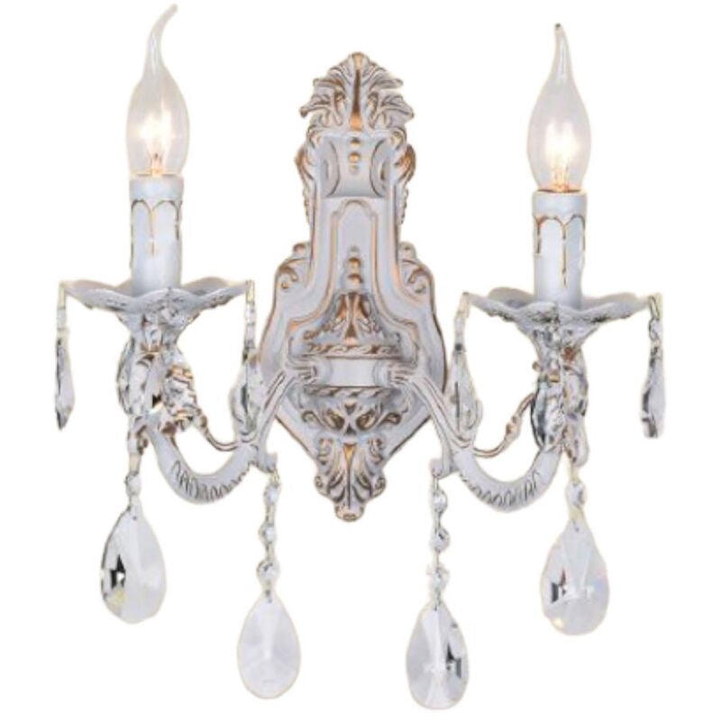 foto del prodotto applique candelabro doppio con pendenti a gocce di cristallo in acrilico stile retr attacco e14 bianco oro