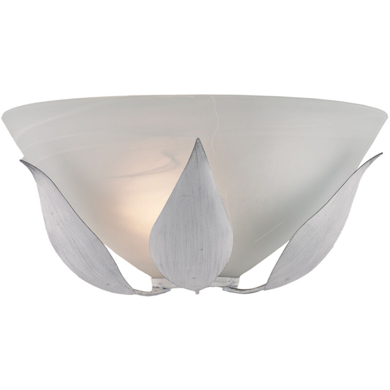 foto del prodotto applique classica esse 1 luce ferro battuto e vetro bianco e argento