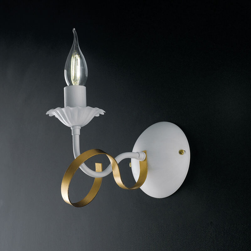 foto del prodotto applique classico 1 luce ferro battuto bianco e oro serie bandolo
