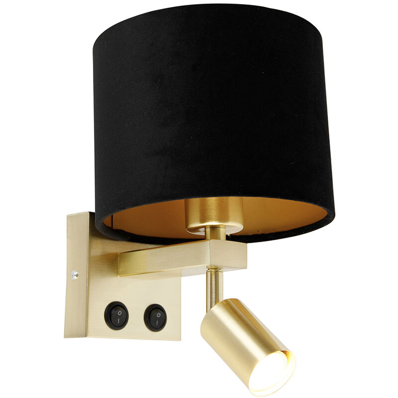 immagine 0 del prodotto applique con braccio da lettura brescia combi moderno acciaio,tessuto oro ottone nero quadrato max. 1 x watt qazqa
