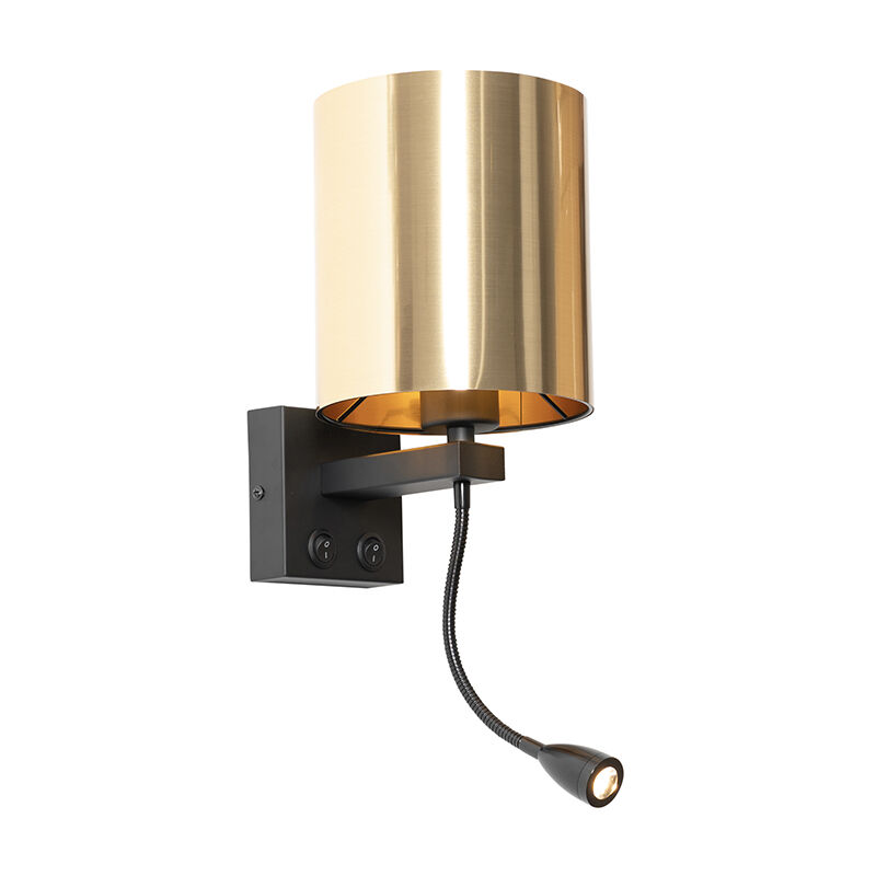 foto del prodotto applique con braccio da lettura bresciakap moderno plastico,acciaio oro ottone nero tondo non sostituibile led max. 1 x 1 watt qazqa