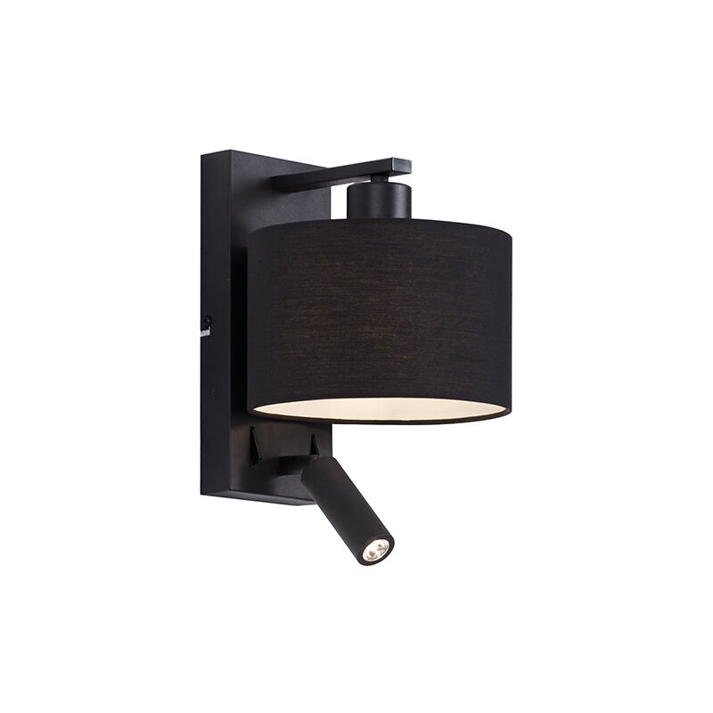 foto del prodotto applique con braccio da lettura puglia - moderno - acciaio,tessuto - nero - tondo non sostituibile led max. 1 x 3.2 watt - qazqa