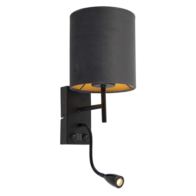 foto del prodotto applique con braccio da lettura stacca moderno acciaio,tessuto grigio nero cilindro e27 max. 1 x 7 watt qazqa