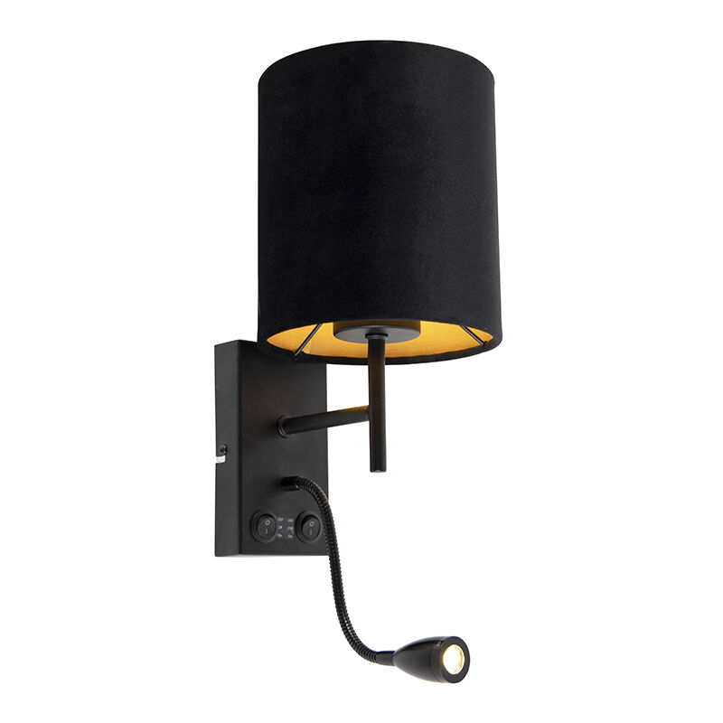foto del prodotto applique con braccio da lettura stacca moderno acciaio,tessuto nero cilindro e27 max. 1 x 7 watt qazqa