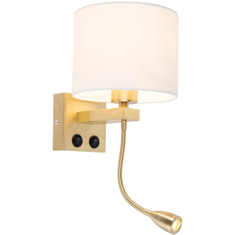 foto del prodotto applique con braccio flessibile brescia combi art d co acciaio,tessuto bianco oro tondo non sostituibile led max. 1 x 1 watt qazqa