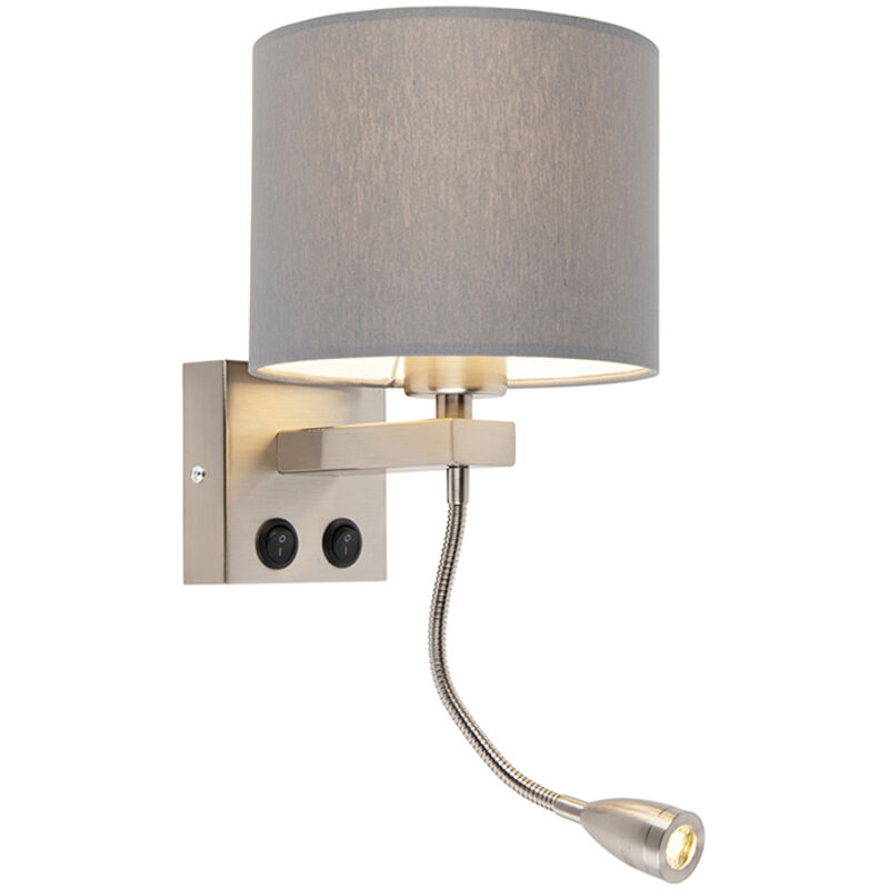 foto del prodotto applique con braccio flessibile brescia combi moderno acciaio,tessuto grigio acciaio tondo non sostituibile led max. 1 x 1 watt qazqa