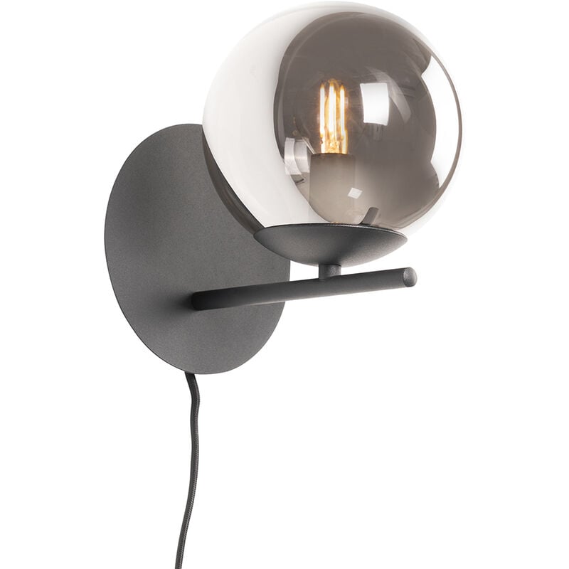 foto del prodotto applique con interruttore flore design acciaio,vetro nero sfera oblungo max. 1 x watt qazqa
