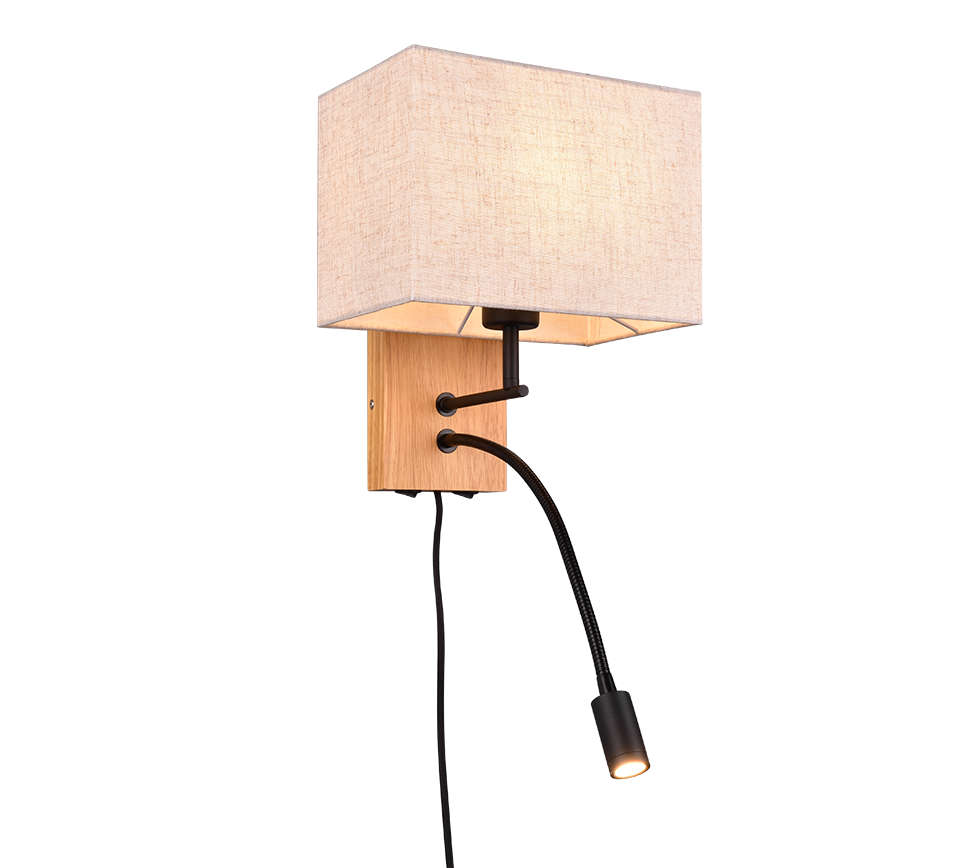 foto del prodotto applique con lampada da lettura, metallo e legno, nero, l 25 cm, nilam