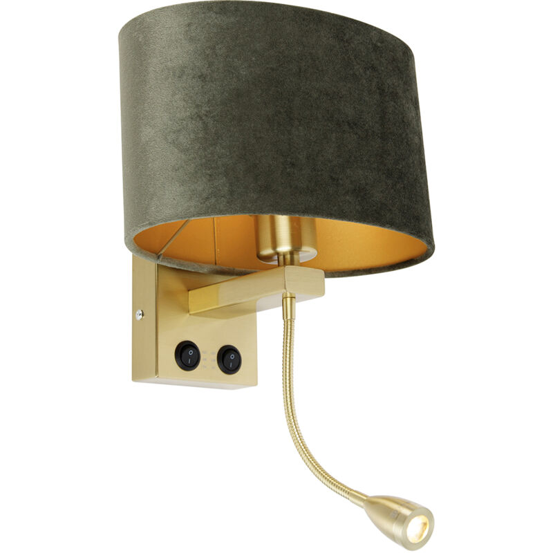 foto del prodotto applique con paralume brescia combi shade moderno acciaio,velluto,tessuto verde oro quadrato ovale non sostituibile led max. 1 x 1 watt