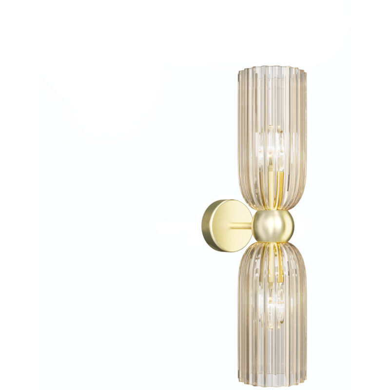 foto del prodotto applique contemporanea antic metallo oro 2 luci diffusore in vetro colore cognac