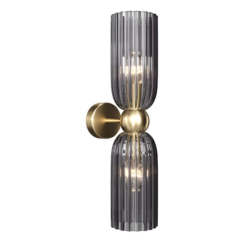 foto del prodotto applique contemporanea antic metallo oro 2 luci diffusore in vetro colore grigio