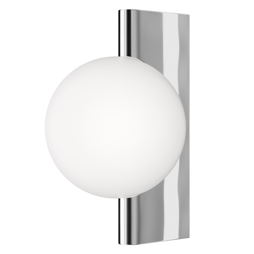 foto del prodotto applique contemporanea avant garde in metallo cromo 1 luce con diffusore bianco