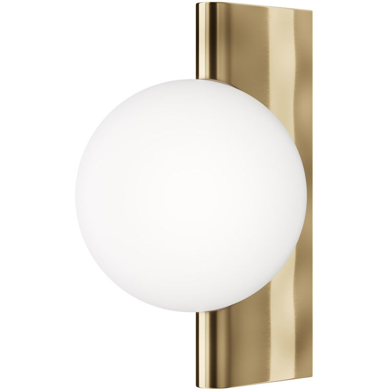 foto del prodotto applique contemporanea avant garde in metallo ottone 1 luce con diffusore bianco