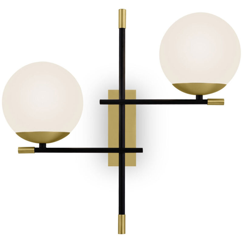 foto del prodotto applique contemporanea nostalgia metallo oro 2 luci diffusori bianchi