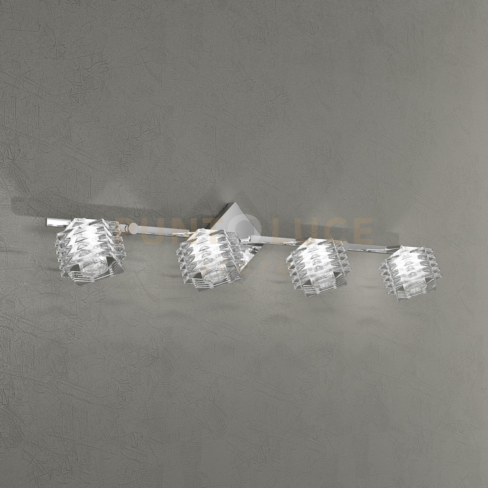 foto del prodotto applique contemporanea rubik metallo cromo diffusore cristallo 4 luci g9