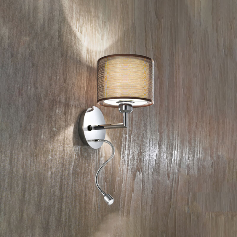 foto del prodotto applique contemporanea sirco hotel metallo cromo tessuto marrone 1 luce e27 led